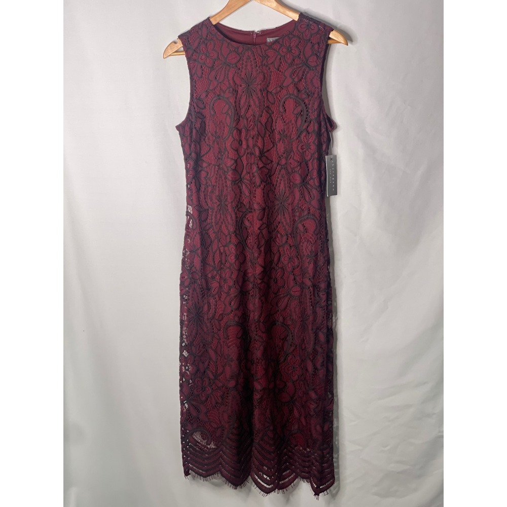 Sharagano Womens Floral Lace Sheath Dress Eggplant Black 3W9F13PX3 Size 8